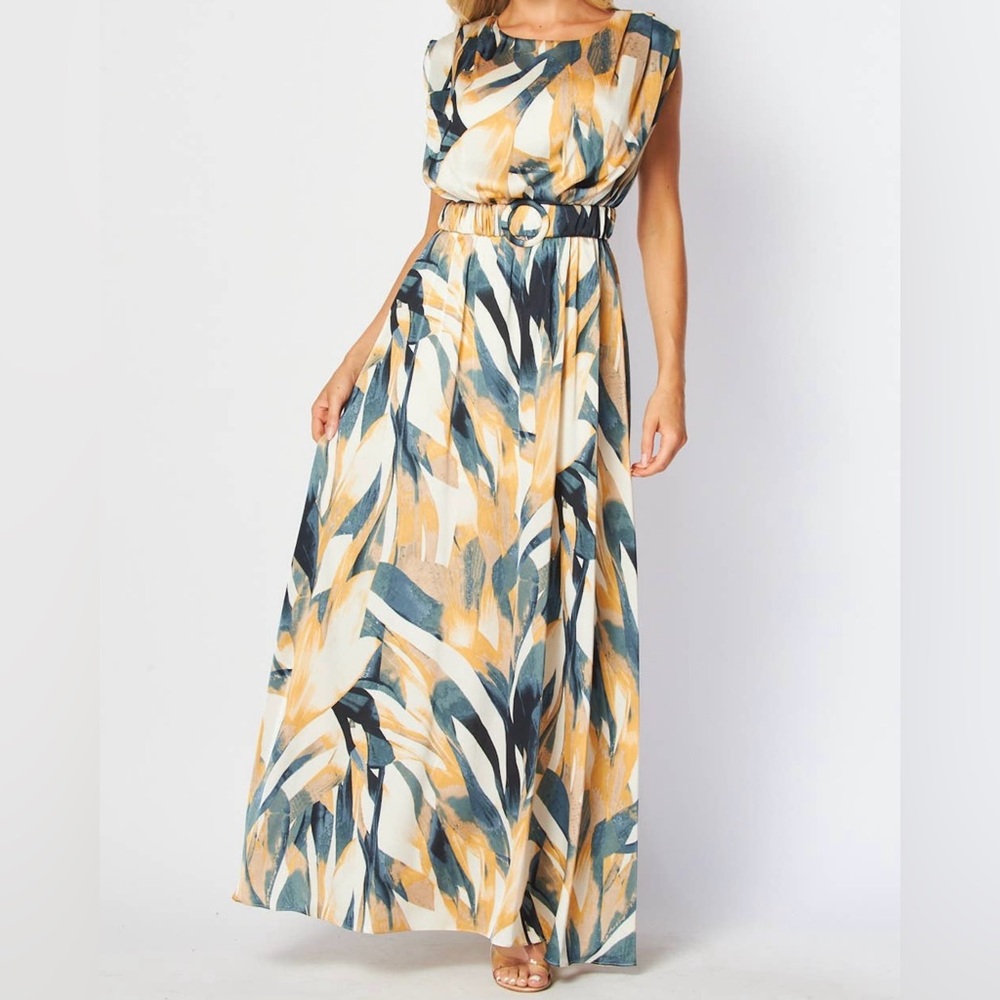NWT Boutique Elliana Satin Maxi Dress | Abstract Print | S M